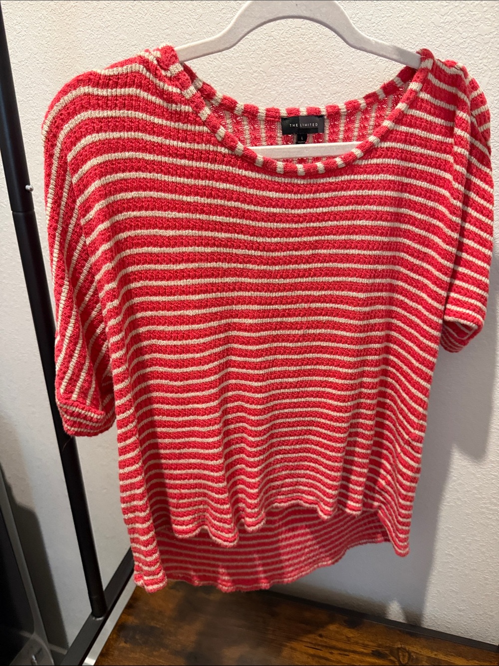 The Limited Red and Cream Striped Crewneck Sweater